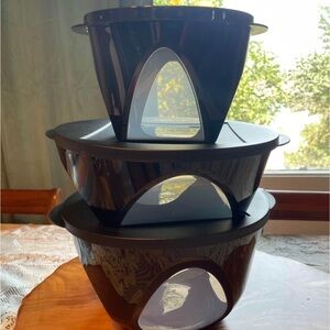 Tupperware Clear Impressions Serving/Storing Bowl Set in Black, New!